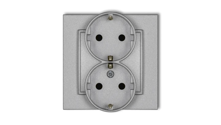 MINI Gniazdo podwójne z uziemieniem SCHUKO 2x(2P+Z) (przesłony torów prądowych) srebrny metalik 7MGP-2sp