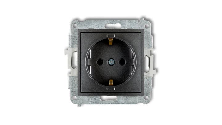 MINI Mechanizm gniazda pojedynczego z uziemieniem SCHUKO 2P+Z (przesłony torów prądowych) grafitowy 11MGP-1sp