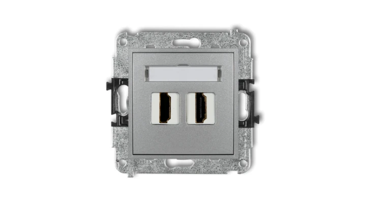 MINI Mechanizm gniazda podwójnego HDMI 2.0 srebrny metalik 7MHDMI-4