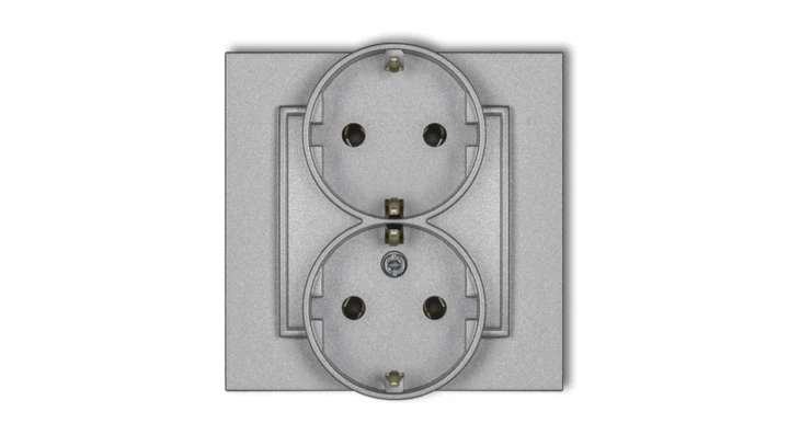 MINI Gniazdo podwójne z uziemieniem SCHUKO 2x(2P+Z) (bez przesłon torów prądowych) srebrny metalik 7MGP-2s