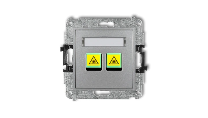 MINI Mechanizm gniazda światłowodowego/optycznego podwójnego srebrny metalik 7MGOP-2