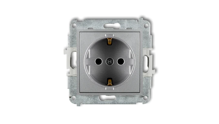 MINI Mechanizm gniazda pojedynczego z uziemieniem SCHUKO 2P+Z (przesłony torów prądowych) srebrny metalik 7MGP-1sp