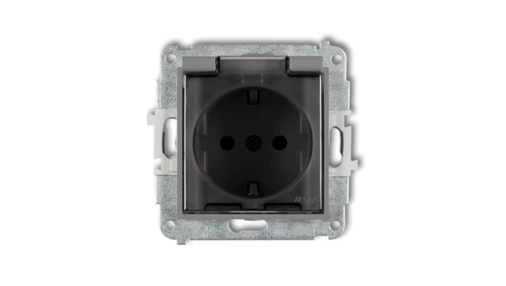 MINI Mechanizm gniazda bryzgoszczelnego z uziemieniem SCHUKO 2P+Z (klapka dymna, przesłony torów prądowych) szary mat 27MGPB-1sd