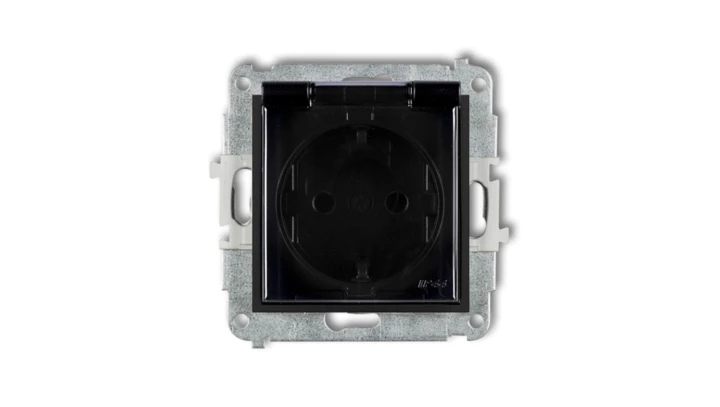 MINI Mechanizm gniazda bryzgoszczelnego z uziemieniem SCHUKO 2P+Z (klapka dymna, przesłony torów prądowych) czarny mat 12MGPB-1s