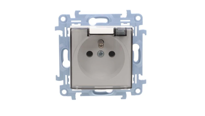 Simon 10 Gniazdo pojedyncze IP44 z uszczelką klapka w kolorze transparentnym biały 16A, szybkozłącza, CGZ1BC.01/11A