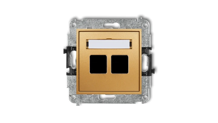 MINI Mechanizm gniazda multimedialnego podwójnego bez modułu (standard Keystone) złoty 29MGM-2P