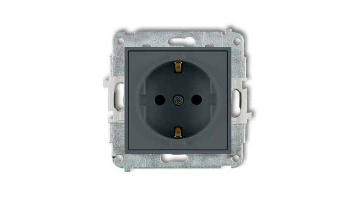 MINI Mechanizm gniazda pojedynczego z uziemieniem SCHUKO 2P+Z (przesłony torów prądowych) grafitowy mat 28MGP-1sp