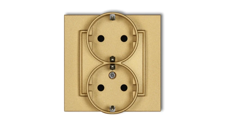 MINI Gniazdo podwójne z uziemieniem SCHUKO 2x(2P+Z) (przesłony torów prądowych) złoty 29MGP-2sp