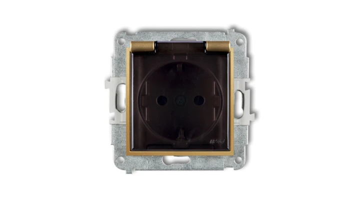 MINI Mechanizm gniazda bryzgoszczelnego z uziemieniem SCHUKO 2P+Z (klapka dymna, przesłony torów prądowych) złoty 29MGPB-1sdp