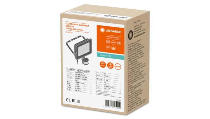 Projektor LED FLOOD COMPACT SENSOR V 10W 1000lm 4000K IP65 SYM 100 (z czujnikiem ruchu) czarny 3 LATA GWARANCJI 4058075575240
