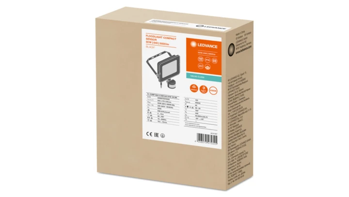 Projektor LED FLOOD COMPACT SENSOR V 50W 5000lm 4000K IP65 SYM 100 (z czujnikiem ruchu) czarny 3 LATA GWARANCJI 4058075575325