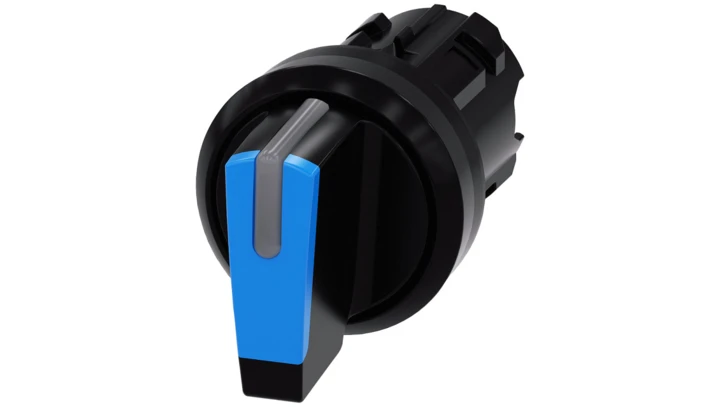 Przełącznik z możliwością podśw 22mm okrągły tworzywo czarny/niebieski kr pióro 3 poz 3SU1002-2BP50-0AA0