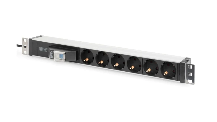 Listwa zasilająca PDU 19 Rack 6x schuko 2m 1x wtyk unischuko 16A wyłącznik nadprądowy DN-95417