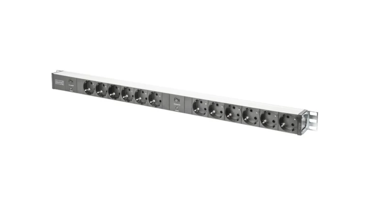 Listwa zasilająca PDU Rack 12x gniazdo schuko 2x 2m wtyk unischuko 16A zab. przeciążeniowe DN-95405