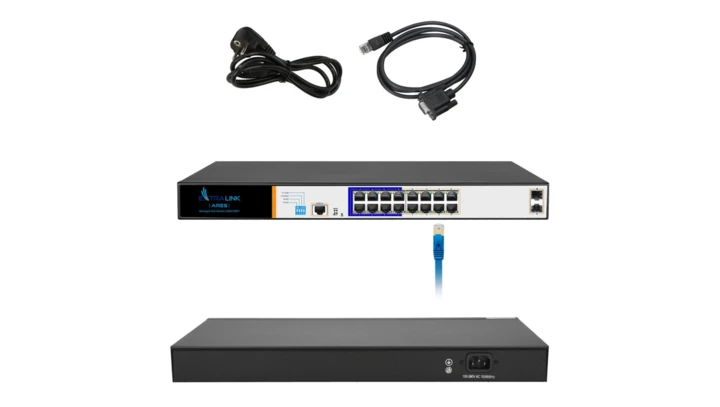 Switch PoE 16x Gigabit PoE/PoE+, 2x SFP, 1x Port Konsolowy, 150W, Zarządzalny Extralink ARES