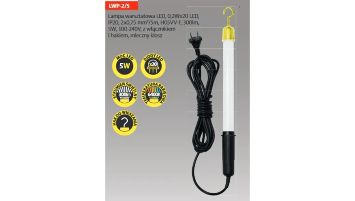 Oprawa przenośna warsztatowa LED 5W 300lm z hakiem LWP-2/5