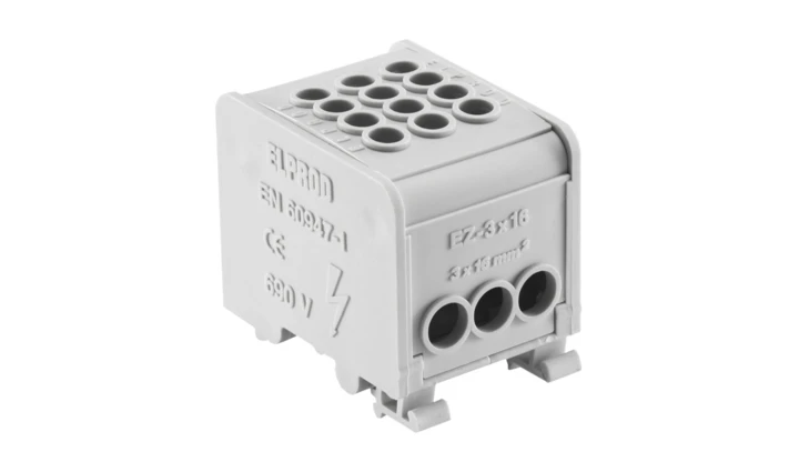 Odgałęźnik instalacyjny 1-torowy (3x16mm²/3x16mm²) LZ1*16/16/16 mocowanie na TS 35, szary 84170002