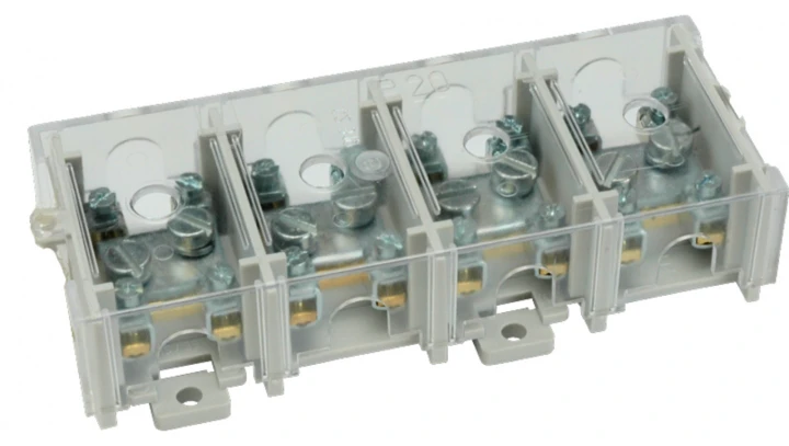 Odgałęźnik instalacyjny 4-torowy (1x25mm²/4x6mm²) LZ4*25/6P mocowanie do podłoża i TS 35, z pokrywą, szary 84171002