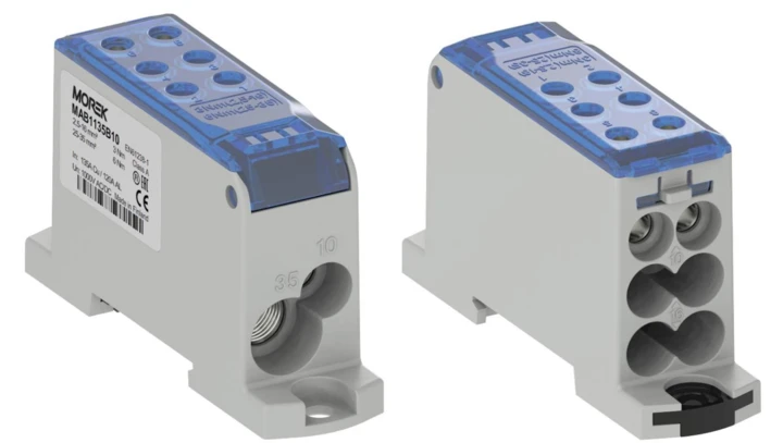 Blok dystrybucyjny - rozdzielczy OJL135A niebieski AL/CU we:1x2,5-35mm2 /1x2,5-10mm2 wy: 4x2,5-16mm2/2x2,5-10mm2 1000V MAB1135B1