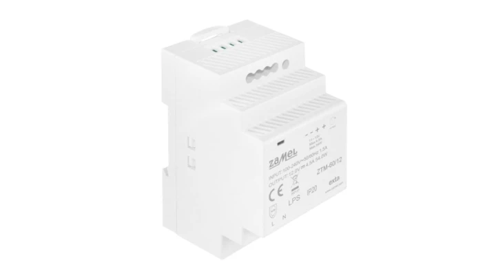 Zasilacz impulsowy montowany na szynie TH-35 (DIN) 60W 12V DC typ: ZTM-60/12 EXT10000283