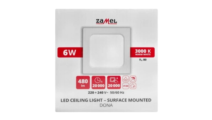 Oprawa sufitowa LED NT kwadratowa DONA barwa biała ciepła typ: LSN-06WK-230 LSU10000076