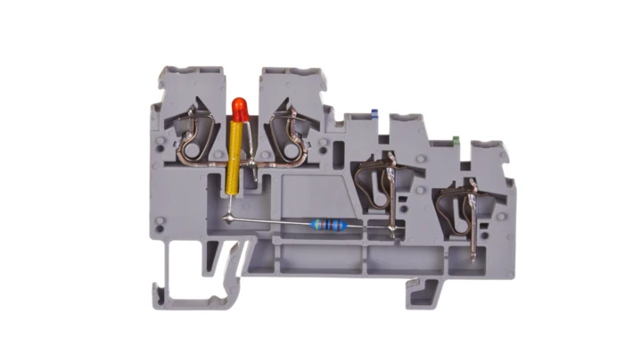 Złączka szynowa 3-przewodowa z LED 2,5mm2 do elementów wykonawczych typu PNP szara 270-572/281-434 /50szt./