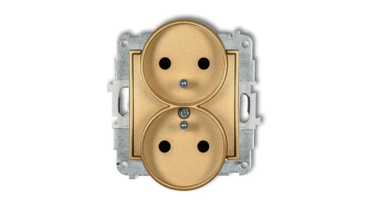 ICON Mechanizm gniazda podwójnego do ramki z uziemieniem 2x(2P+Z) (przesłony torów prądowych) złoty 29IGPR-2zp