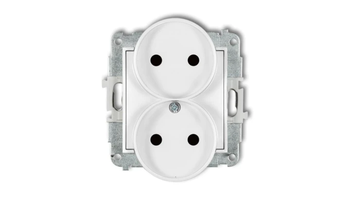 ICON Mechanizm gniazda podwójnego do ramki bez uziemienia 2x2P (przesłony torów prądowych) biały IGPR-2p