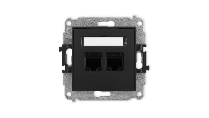 ICON Mechanizm gniazda komputerowego podwójnego 2xRJ45, kat. 6, 8-stykowy czarny mat 12IGK-4