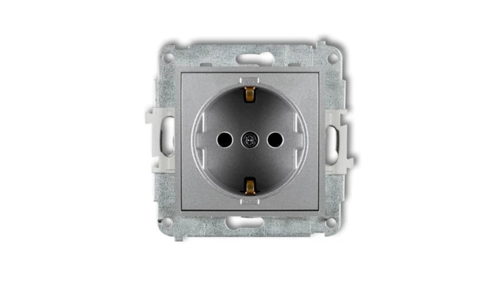 ICON Mechanizm gniazda pojedynczego z uziemieniem SCHUKO 2P+Z (przesłony torów prądowych) srebrny metalik 7IGP-1sp