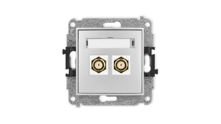 ICON Mechanizm gniazda antenowego podwójnego typu F (SAT) pozłacany srebrny metalik 7IGF-2.1