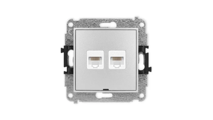 ICON Mechanizm gniazda komputerowego podwójnego 2xRJ45, kat. 5e, 8-stykowy, bez pola opisowego srebrny metalik 7IGKBO-2