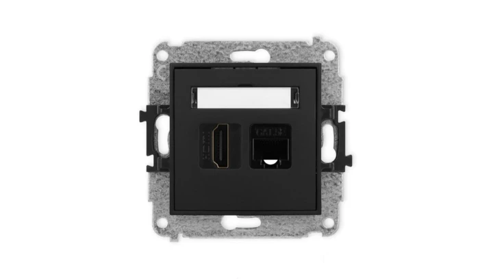 ICON Mechanizm gniazda pojedynczego HDMI 2.0 + gniazda komp. poj. 1xRJ45, kat. 5e, 8-stykowy czarny mat 12IGHK