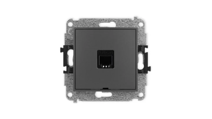 ICON Mechanizm gniazda telefonicznego pojedynczego 1xRJ11, 4-stykowy, beznarzędziowe, bez pola opisowego grafitowy mat 28IGTBO-1