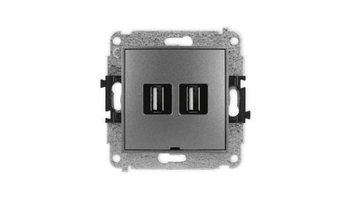 ICON Mechanizm gniazda podwójnego 2xUSB A-A 2.0, bez pola opisowego grafitowy 11IGUSBBO-2