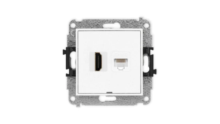 ICON Mechanizm gniazda pojedynczego HDMI 2.0 + gniazda komp. poj. 1xRJ45, kat. 5e, 8-stykowy, bez pola opisowego biały IGHKBO
