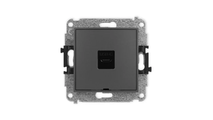 ICON Mechanizm gniazda pojedynczego 1xUSB C-C, bez pola opisowego grafitowy mat 28IGUSBBO-7