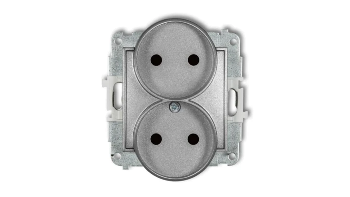 ICON Mechanizm gniazda podwójnego do ramki bez uziemienia 2x2P (przesłony torów prądowych) srebrny metalik 7IGPR-2p