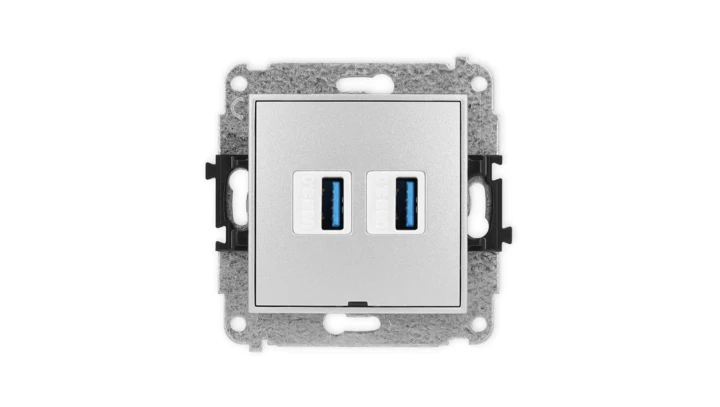 ICON Mechanizm gniazda podwójnego 2xUSB A-A 3.0, bez pola opisowego srebrny metalik 7IGUSBBO-6