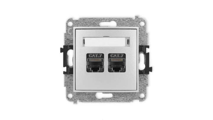 ICON Mechanizm gniazda komputerowego podwójnego 2xRJ45, kat. 7, ekranowane, 8-stykowy srebrny metalik 7IGK-10