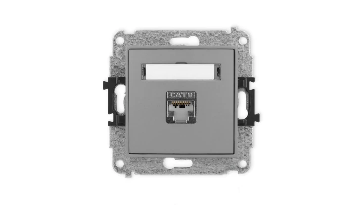 ICON Mechanizm gniazda komputerowego pojedynczego 1xRJ45, kat. 6, ekranowane, 8-stykowy szary mat 27IGK-5