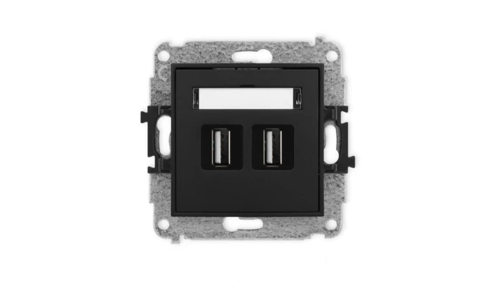 ICON Mechanizm gniazda podwójnego 2xUSB A-A 2.0 czarny mat 12IGUSB-2