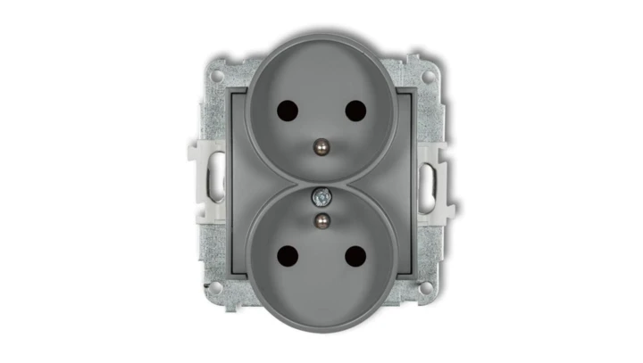 ICON Mechanizm gniazda podwójnego do ramki z uziemieniem 2x(2P+Z) (przesłony torów prądowych) szary mat 27IGPR-2zp