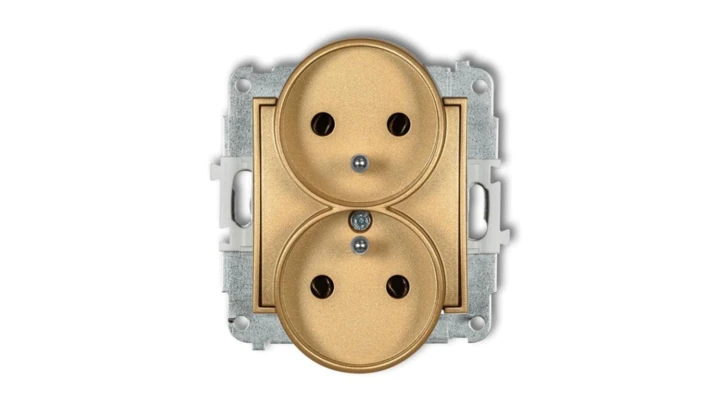 ICON Mechanizm gniazda podwójnego do ramki z uziemieniem 2x(2P+Z) (bez przesłon torów prądowych) złoty 29IGPR-2z