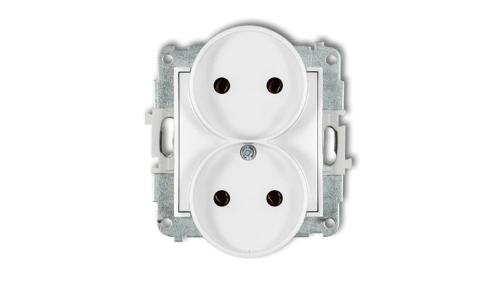 ICON Mechanizm gniazda podwójnego do ramki bez uziemienia 2x2P (bez przesłon torów prądowych) biały IGPR-2
