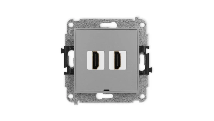 ICON Mechanizm gniazda podwójnego HDMI 2.0, bez pola opisowego szary mat 27IHDMIBO-4