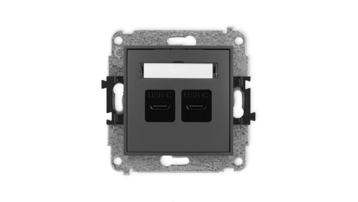 ICON Mechanizm ładowarki USB podwójnej 2xUSB C, 20W max. grafitowy mat 28ICUSB-7