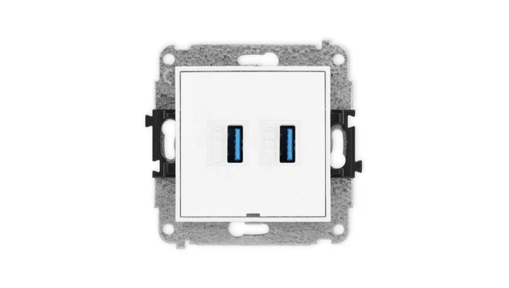 ICON Mechanizm gniazda podwójnego 2xUSB A-A 3.0, bez pola opisowego biały IGUSBBO-6