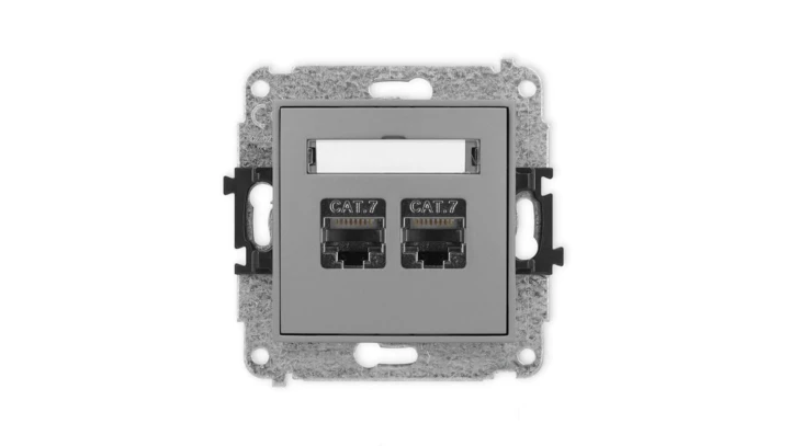 ICON Mechanizm gniazda komputerowego podwójnego 2xRJ45, kat. 7, ekranowane, 8-stykowy szary mat 27IGK-10