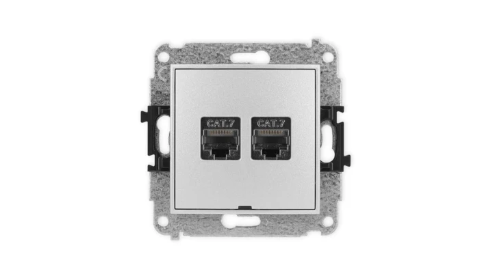 ICON Mechanizm gniazda komputerowego podwójnego 2xRJ45, kat. 7, ekranowane, 8-styk, bez pola opisowego srebrny metalik 7IGKBO-10